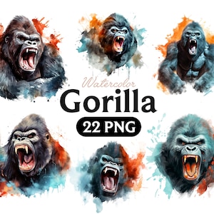 Gorilla Watercolor PNG clipart, Gorilla Portrait PNG Watercolour, Instant Download 2