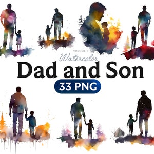 Father’s Day watercolour, Dad and Son Watercolour, Father’s Day, Father, PNG, Volume 1