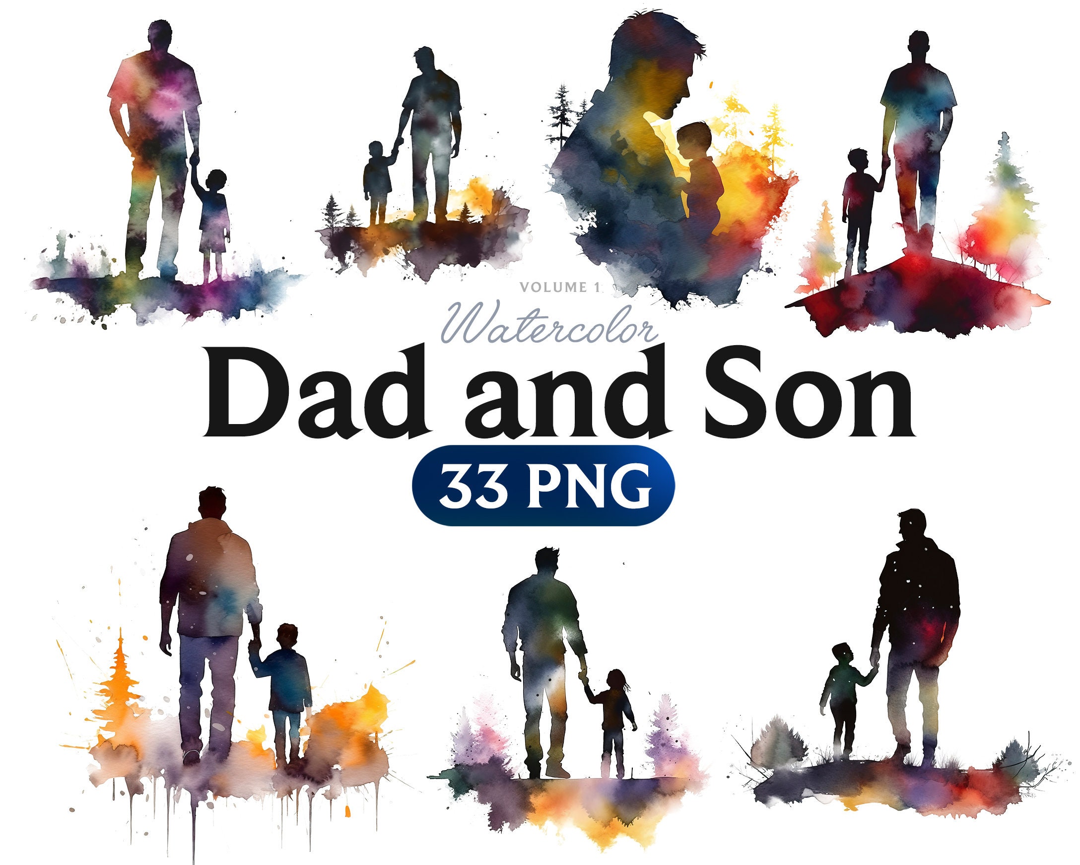 Father’s Day watercolour, Dad and Son Watercolour, Father’s Day, Father, PNG, Volume 1