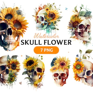 Skull Flower Png, Watercolor Skull Flower, Skull Flower clipart, Skull PNG, Skull Flower art, Skull Flower, Skull Flower digital, Skull
