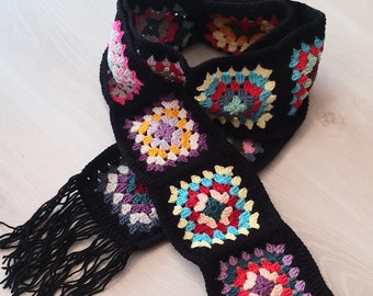 Crochet Granny Square  Scarf Pattern PDF - Easy Colorful Granny Square pattern