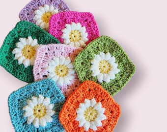 Daisy Granny Square Crochet Pattern, Easy Flower Granny Square Blanket Motif Pattern, Beginner Crochet Daisy Afghan