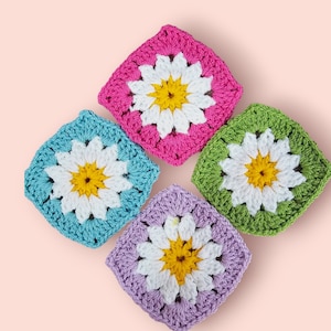Modello Daisy Grandma Square, Margherita afghana all'uncinetto facile, modello di coperta all'uncinetto, coperta di fiori all'uncinetto