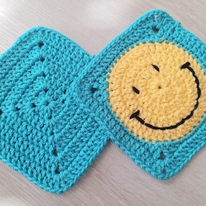 Faccina sorridente Modello per coperta quadrata della nonna all'uncinetto, Modello semplice e solido per la coperta quadrata della nonna all'uncinetto, Copertina per bambino all'uncinetto, Download digitale PDF
