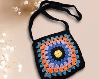 Crochet Crossbody Bag Pattern, Small crochet Purse Pattern, Crochet Sunflower Purse Pattern, Granny Square Crochet Shoulder Bag