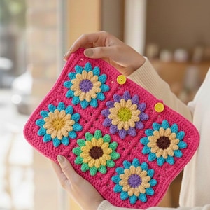 Crochet Book Cover Pattern | Flower Granny Square Book and  Ipad Sleeve | Floral Book Protector | PDF Tutorial