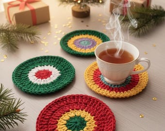 Crochet Coaster Pattern, Easy Colorful Doily Tutorial