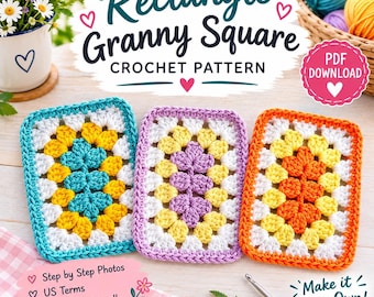 Beginner Rectangle Granny Square Crochet Pattern PDF | Easy Basic Blanket Motif