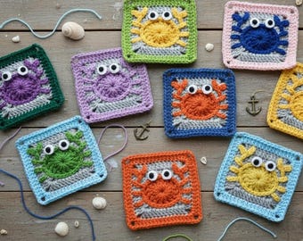 Crochet Crab Granny Square Pattern | Sea Animal Square, Beach Blanket Motif PDF