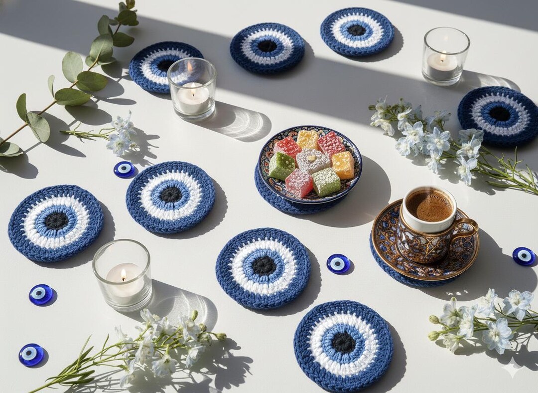 Evil Eye Crochet Coaster Pattern Etsy