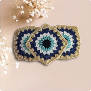 Patrón de crochet cuadrado de abuela de mal de ojo, patrón de crochet de manta fácil, patrón de crochet de bolso fácil