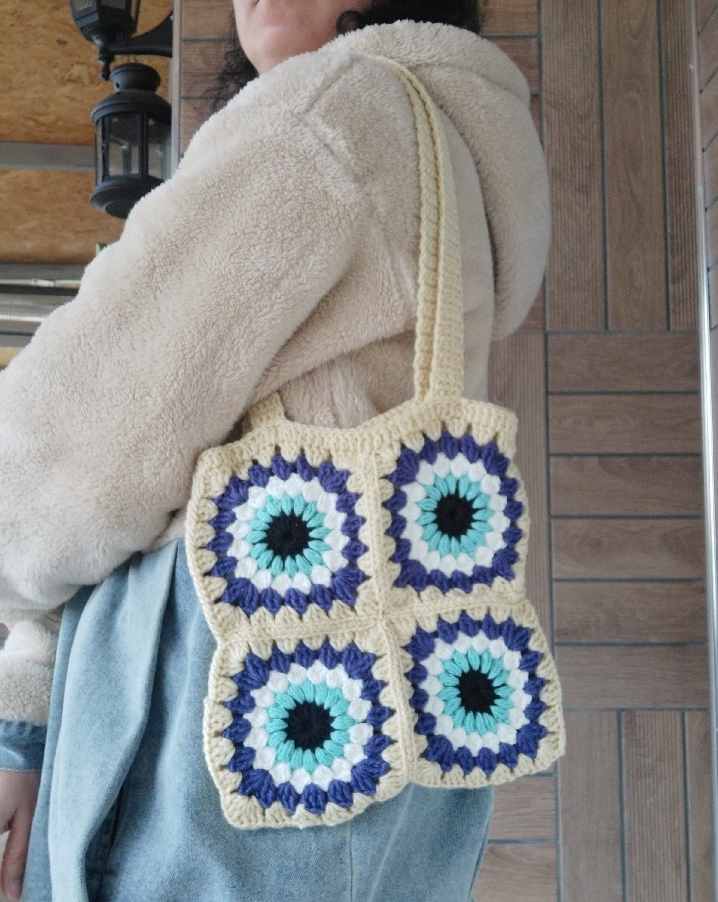 40 Eye Crochet Patterns: Mesmerizing Designs for Every Crochet Enthusiast 13 Evil Eye Granny Square Bag Crochet