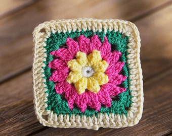 3D Crochet Daisy Granny Square Pattern, Beginner Afghan Motif