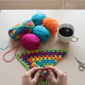 Crochet Granny Triangle Shawl Pattern, Easy Boho Wrap image 7