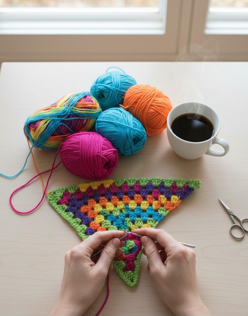 Crochet Granny Triangle Shawl Pattern, Easy Boho Wrap image 7