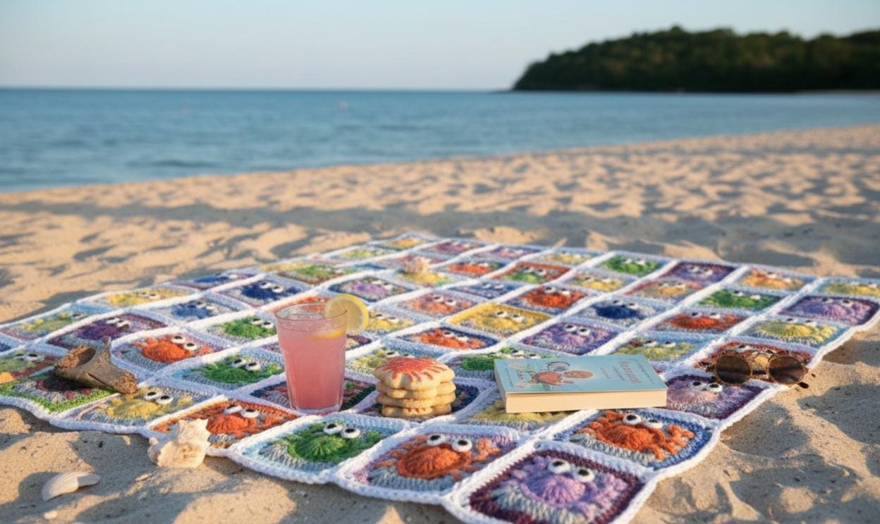Crochet Crab Granny Square Pattern | Coastal Sea Animal Motif (PDF