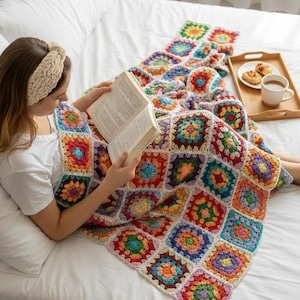 Easy Crochet Granny Square Blanket Pattern, Beginner Crochet Motif image 2