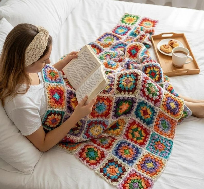Easy Crochet Granny Square Blanket Pattern, Beginner Crochet Motif image 2