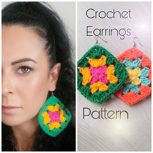 Crochet Earrings Pattern, Granny Square Crochet Thread Earrings Pattern