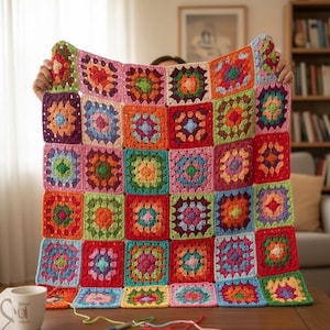 Easy Crochet Granny Square Blanket Pattern, Beginner Crochet Motif image 7