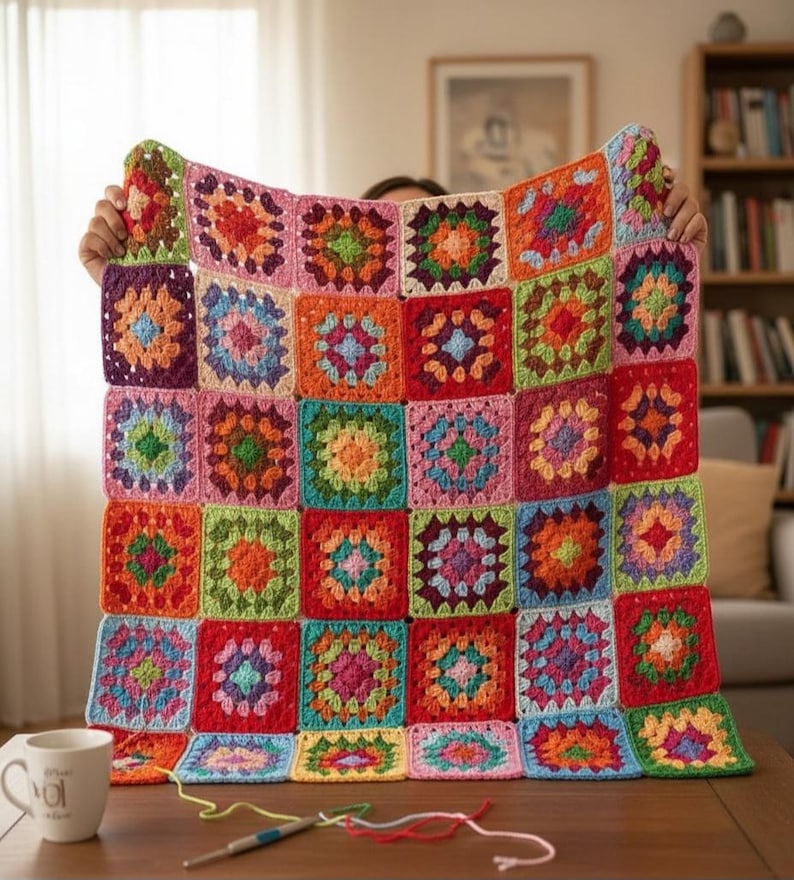 Easy Crochet Granny Square Blanket Pattern, Beginner Crochet Motif image 7