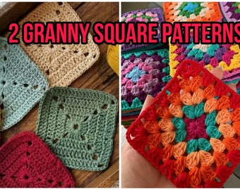 2 Easy Crochet Granny Square Patterns, Beginner Crochet Blanket Building Pattern Crochet Motif PDF Pattern