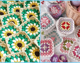 2 Easy Solid Granny Square Crochet Patterns, Beginner Afghan (PDF Pattern)
