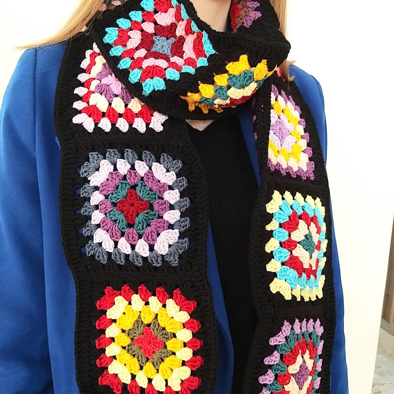 Crochet Granny Square Scarf Pattern PDF Easy Colorful Granny Square pattern image 2