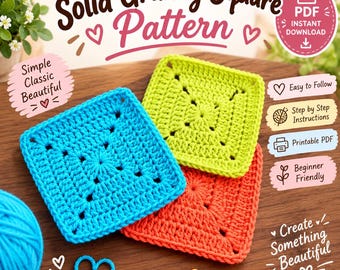 Easy Solid Granny Square Crochet Pattern, Beginner Blanket Motif