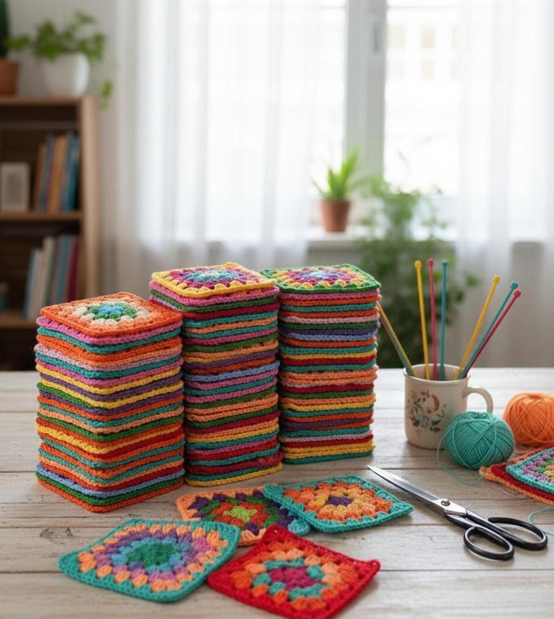 Easy Crochet Granny Square Blanket Pattern, Beginner Crochet Motif image 6