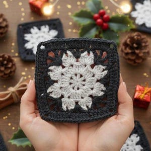 Snowflake Granny Square Crochet Pattern PDF | Winter Crochet Motif for Blanket & Decor | Easy Beginner | Step-by-Step Photo Instructions