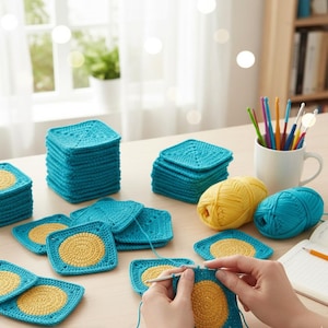 Easy Solid Granny Square Crochet Pattern, Beginner Crochet Blanket Building Pattern, Circle Granny Square Pattern - PDF Download