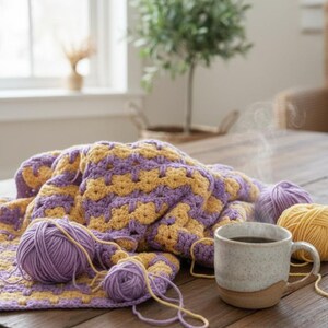Patrón de crochet cuadrado de abuela con punto de gato, patrón de manta en PDF imagen 3