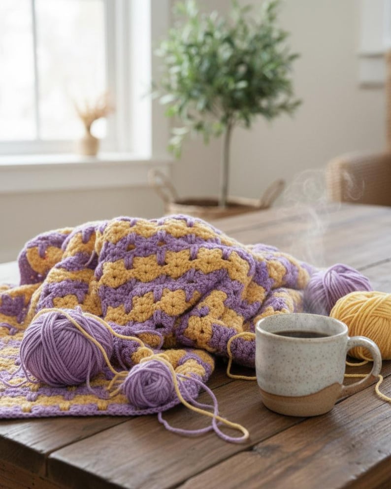 Patrón de crochet cuadrado de abuela con punto de gato, patrón de manta en PDF imagen 3