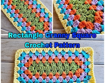 Rectangle Granny Square Crochet Pattern, Easy Granny Square Blanket Pattern,  pdf pattern, instant download photo tutorial