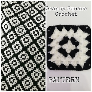 Granny Square Blanket Pattern, black and white crochet blanket, crochet pattern, PDF