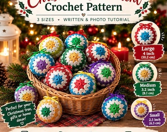 Christmas Ornament Crochet Pattern | 3 Sizes | Shiny Holiday Tree Decor