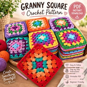 Easy Crochet Granny Square Blanket Pattern, Beginner Crochet Motif