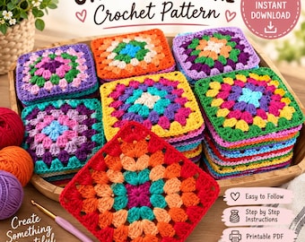 Easy Crochet Granny Square Blanket Pattern, Beginner Crochet Motif