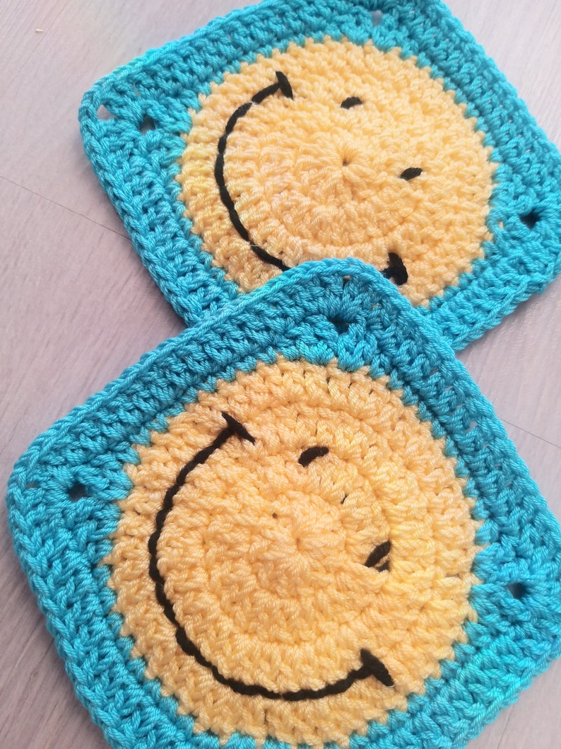 Smiley Face Granny Square Blanket Crochet Pattern, Baby Blanket Crochet Pattern, Digital Download PDF image 3