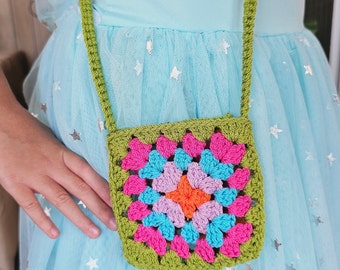 Granny Square Crochet Bag Pattern, For Kids Mini Crossbody Bag Pattern, Crochet Purse Pattern For Beginners, Easy Crochet Pattern