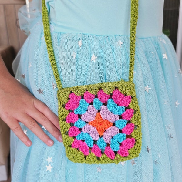 Granny Square Crochet Bag Pattern, For Kids Mini Crossbody Bag Pattern, Crochet Purse Pattern For Beginners, Easy Crochet Pattern