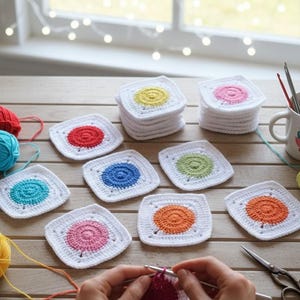 Schema semplice per quadrato della nonna all'uncinetto, coperta per principianti