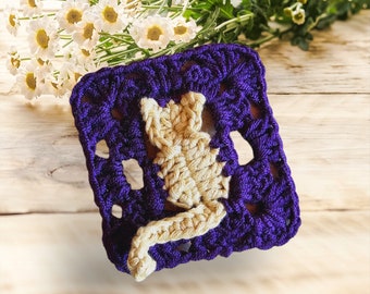 Cat Granny Square Crochet Pattern, Cute Kitten Block Motif PDF