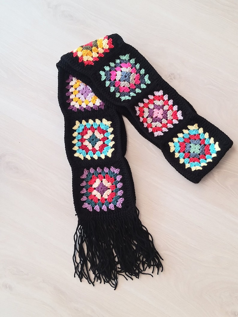 Crochet Granny Square Scarf Pattern PDF Easy Colorful Granny Square pattern image 6