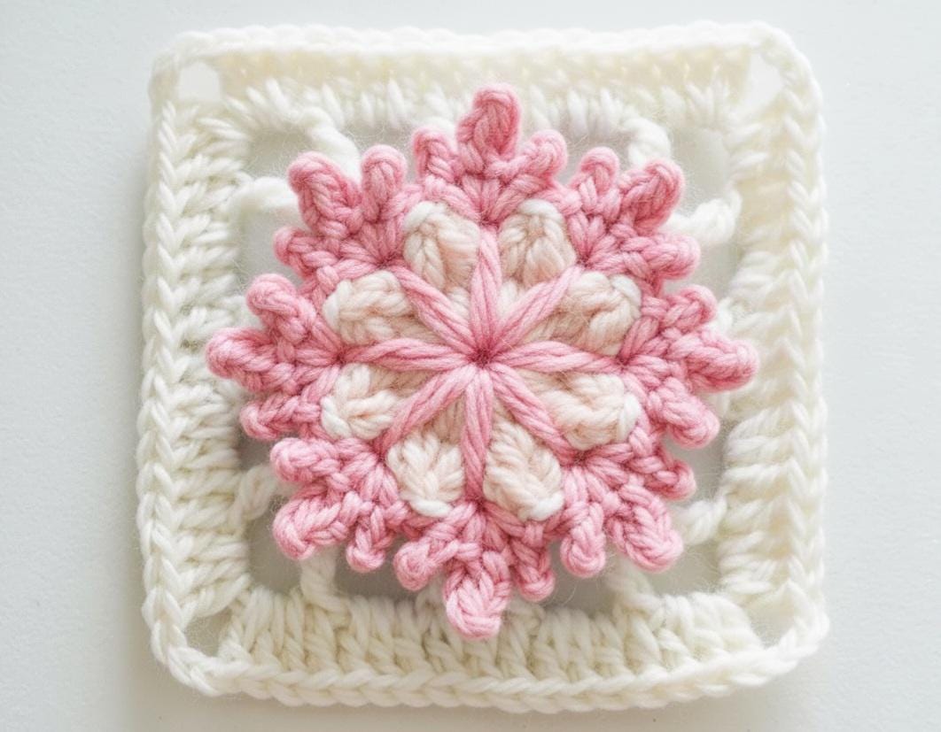 Snowflake Granny Square Crochet Pattern | 3D Christmas Blanket
