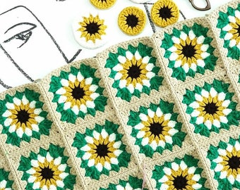 Crochet Daisy Granny Square Blanket Pattern, Easy Crochet Daisy Blanket for Baby, Beginner Crochet Flower Blanket, Square Afghan Blanket