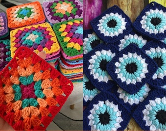 Two Easy granny square crochet pattern for beginners, Evil eye granny square crochet patterns, Beginner crochet blanket pattern, PDF Crochet