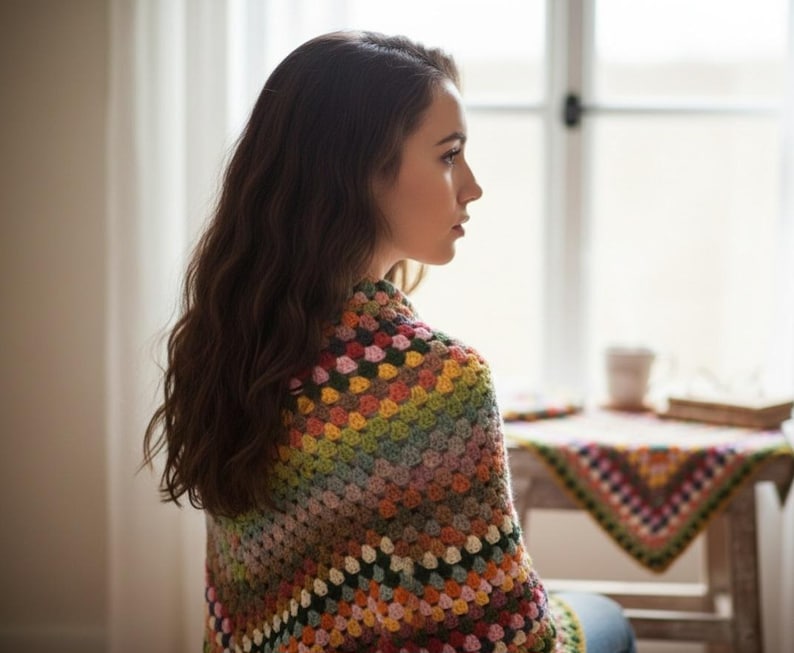 Crochet Granny Triangle Shawl Pattern, Easy Boho Wrap image 2