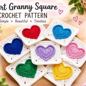 Heart Granny Square Crochet Pattern, Valentine Gift Crochet Pattern, Beginner Blanket, Bag, Coaster Motif